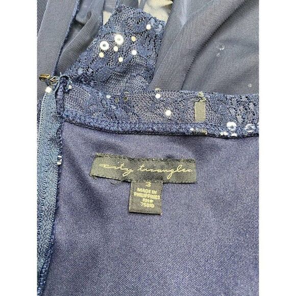 City Triangle Blue Strapless Sweetheart Neck Sequin‎ High Low Dress Sz 3 - Picture 6 of 11